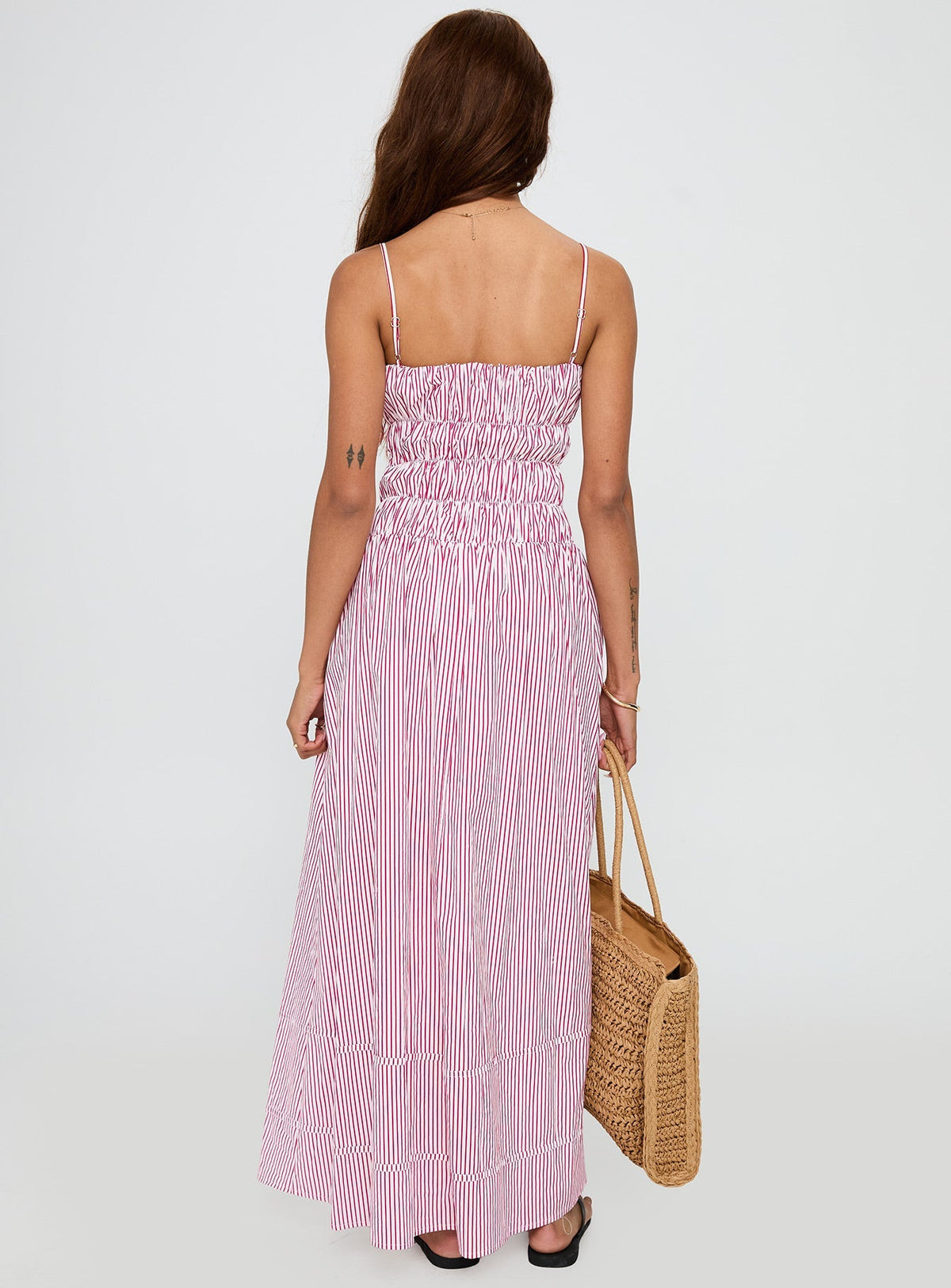 Loralei Shirred Maxi Dress Red Stripe