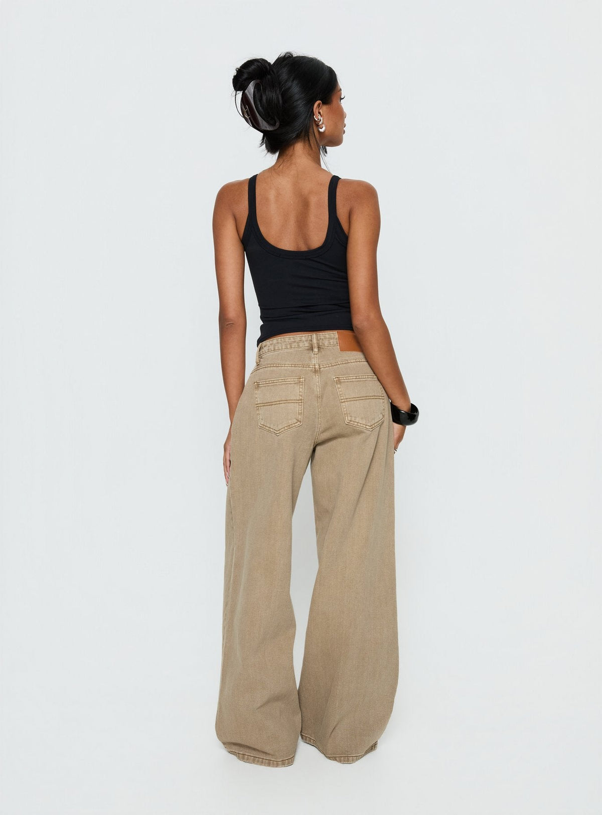 Naylor Mid Rise Wide Leg Jeans Light Brown Wash