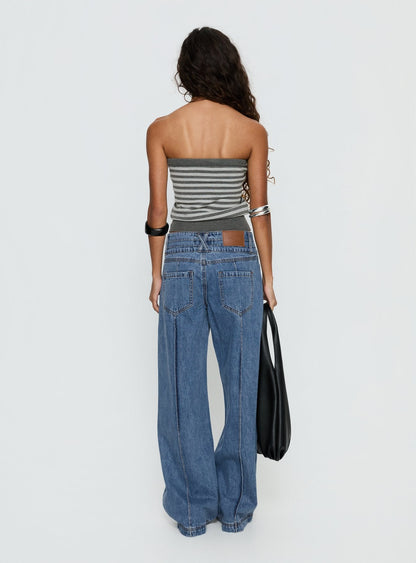 Hannalee Low Rise Wide Leg Jeans Mid Blue Wash