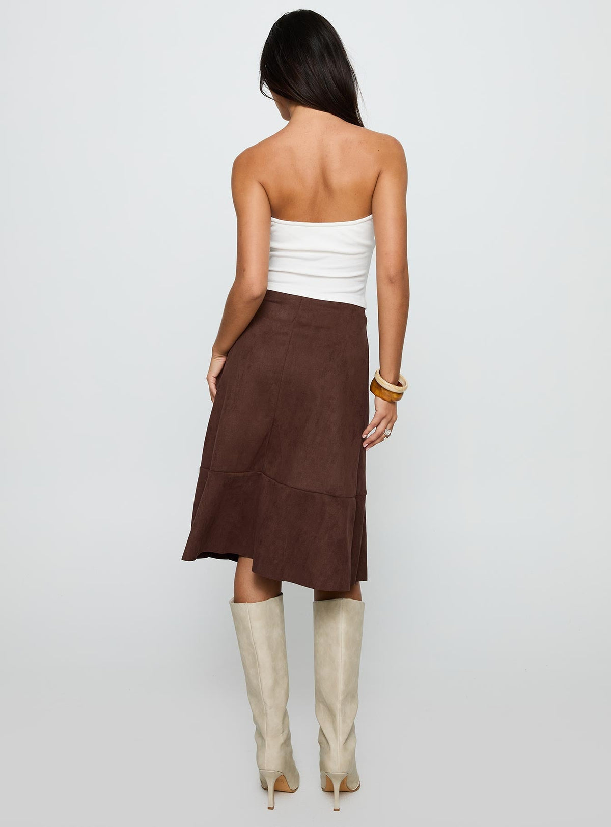 Grimaud Faux Suede Midi Skirt Brown