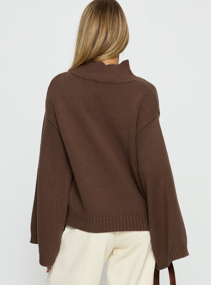 Neriel Funnel Neck Knit Sweater Chocolate