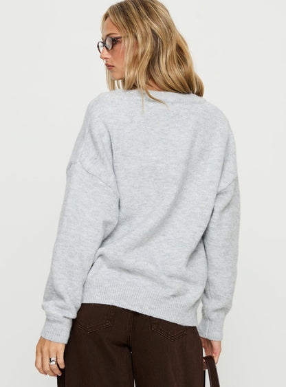 Stay The Night V Neck Knit Sweater Grey Marle