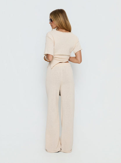 Calisse Knit Wide Leg Pants Beige