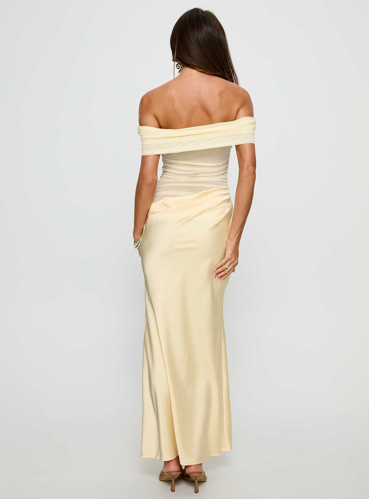 Osprey Mesh Off Shoulder Maxi Dress Yellow