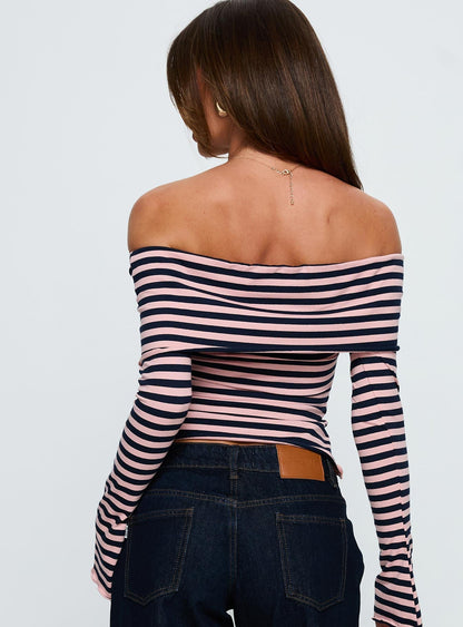 Janicia Off Shoulder Top Pink Stripe