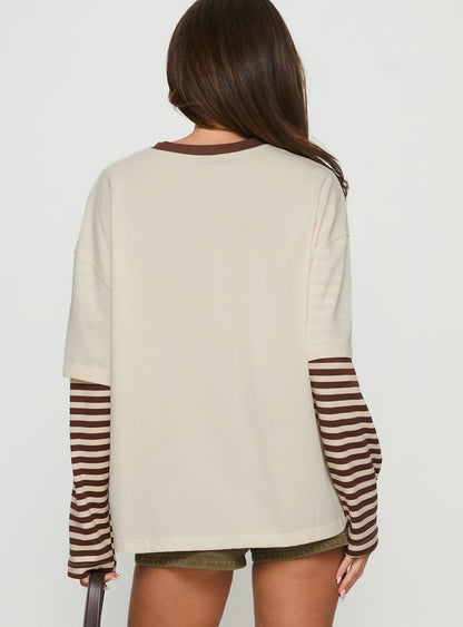 Ryann Long Sleeve Layered Top Cream / Brown Stripe