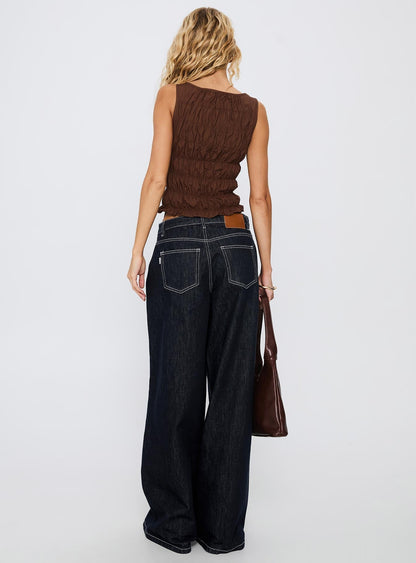 Lierre Low Rise Wide Leg Jeans Dark Blue Wash