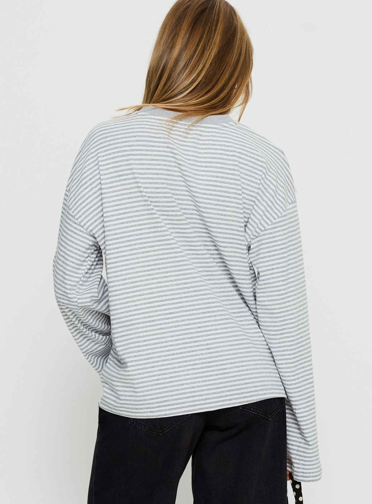 Settle Down Long Sleeve Top Grey / White Stripe