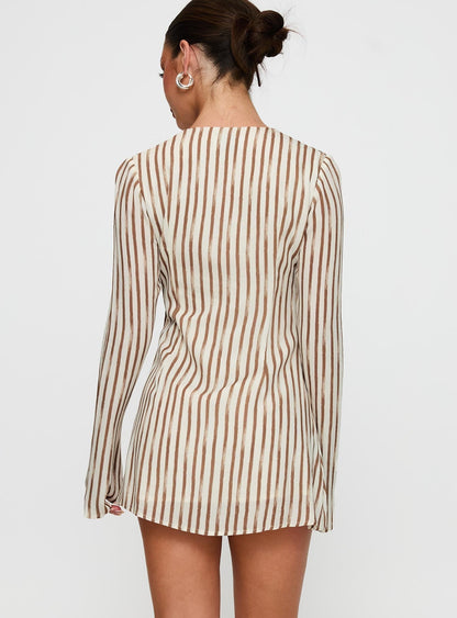 The Good Life Mini Dress Brown / White Stripe
