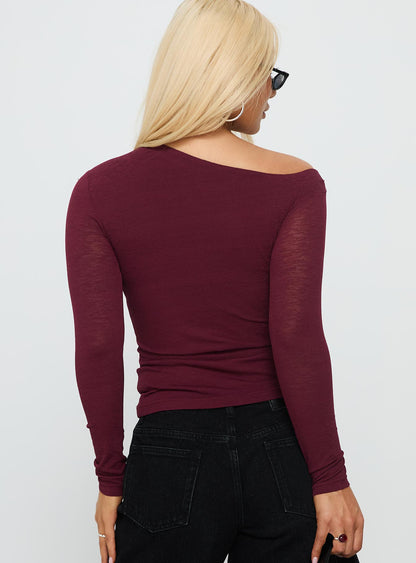 Iced Out Long Sleeve Off Shoulder Top Currant