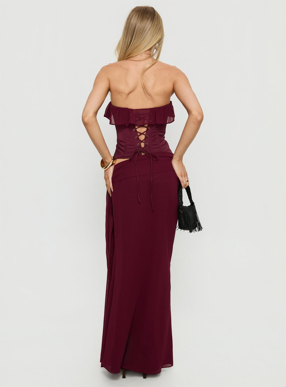 Hollian Draped Maxi Skirt Wine