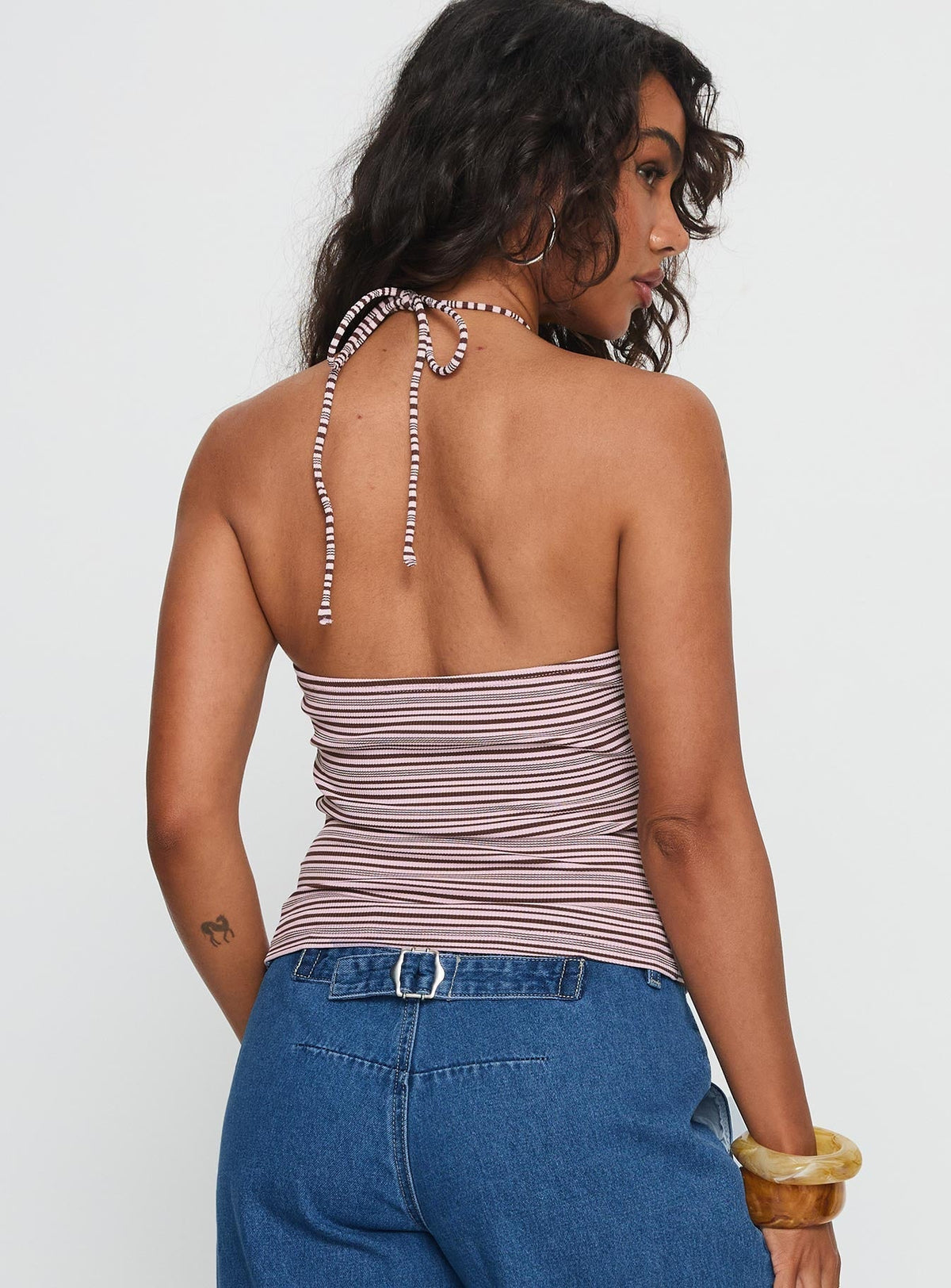 Sit In Silence Cut Out Top Purple Stripe