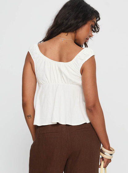 With Pleasure Puff Sleeve Linen Blouse Top White