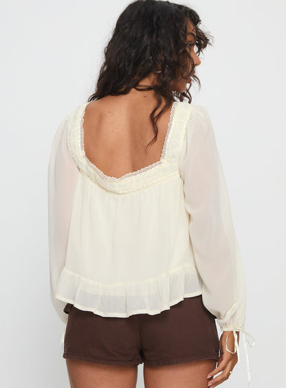 Eluisa Long Sleeve Lace Top Cream