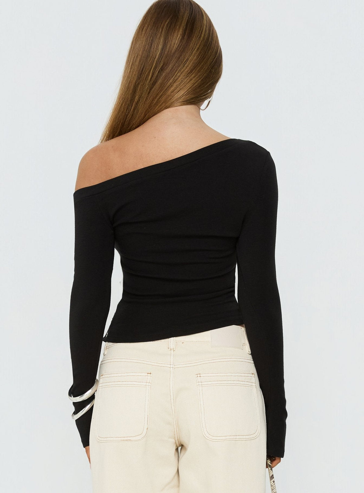Think of Me Long Sleeve One Shoulder Top Black