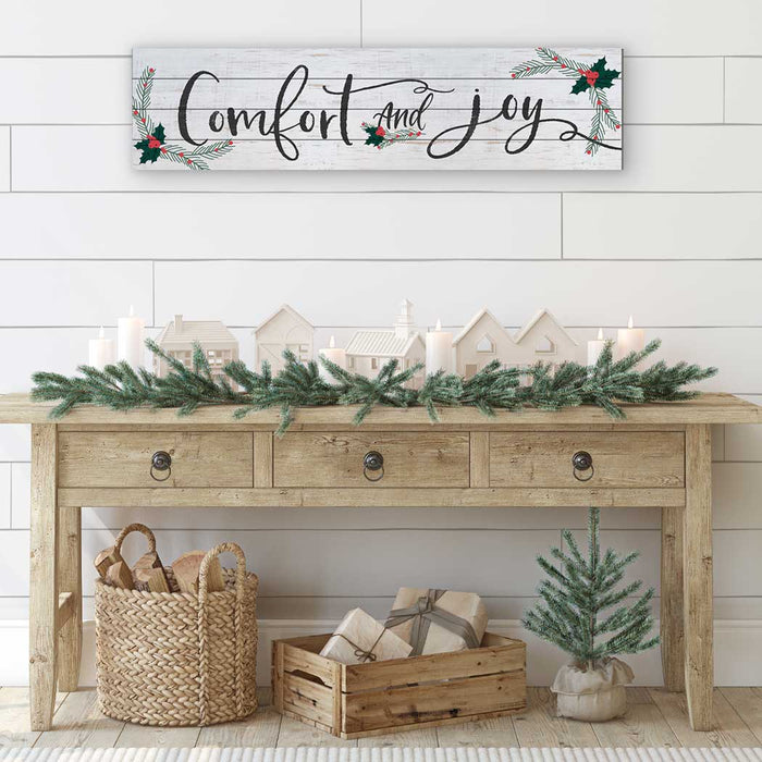 40x10 Whitewash Slat Sign Comfort and Joy