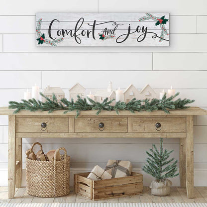 40x10 Whitewash Slat Sign Comfort and Joy