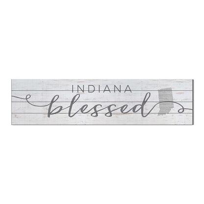 40x10 Whitewash Slat Sign State Blessed Indiana