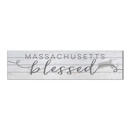 40x10 Whitewash Slat Sign State Blessed Massachusetts