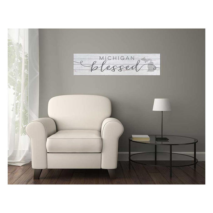 40x10 Whitewash Slat Sign State Blessed Michigan