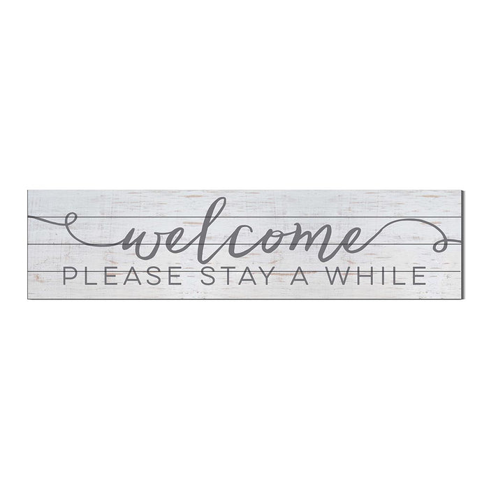 40x10 Whitewash Slat Sign Welcome Please Stay