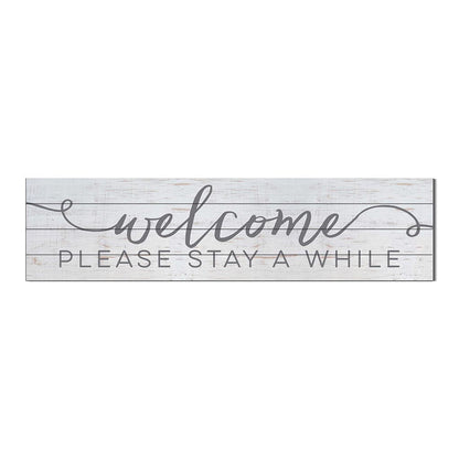 40x10 Whitewash Slat Sign Welcome Please Stay