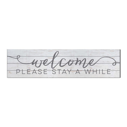 40x10 Whitewash Slat Sign Welcome Please Stay
