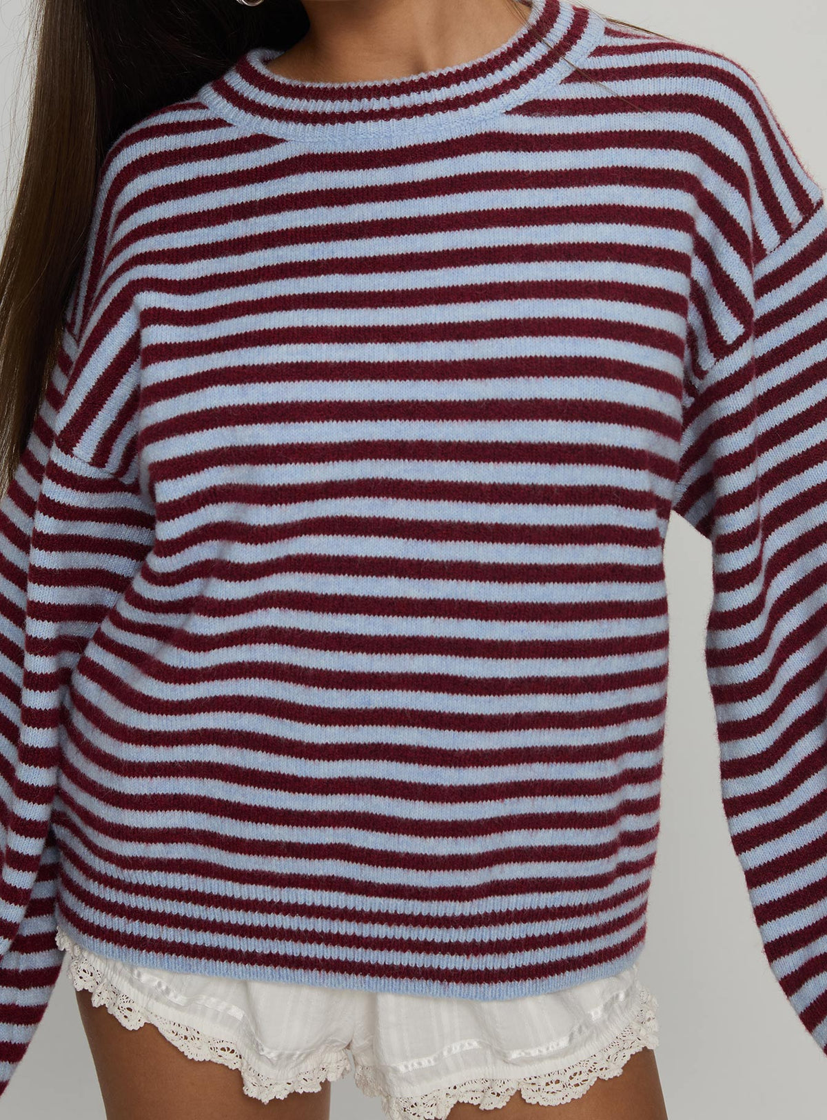 Winter Stroll Knit Sweater Blue Stripe