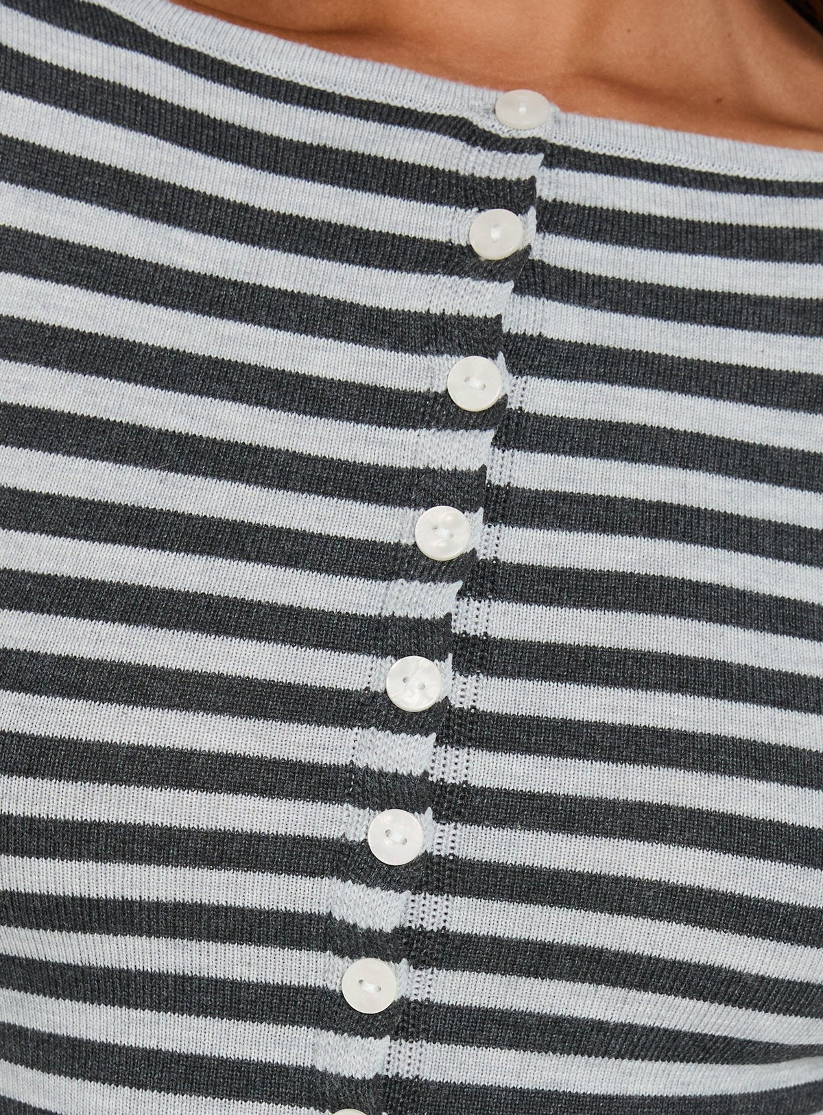 Vesira Button Detail Long Sleeve Knit Cardigan Stripe