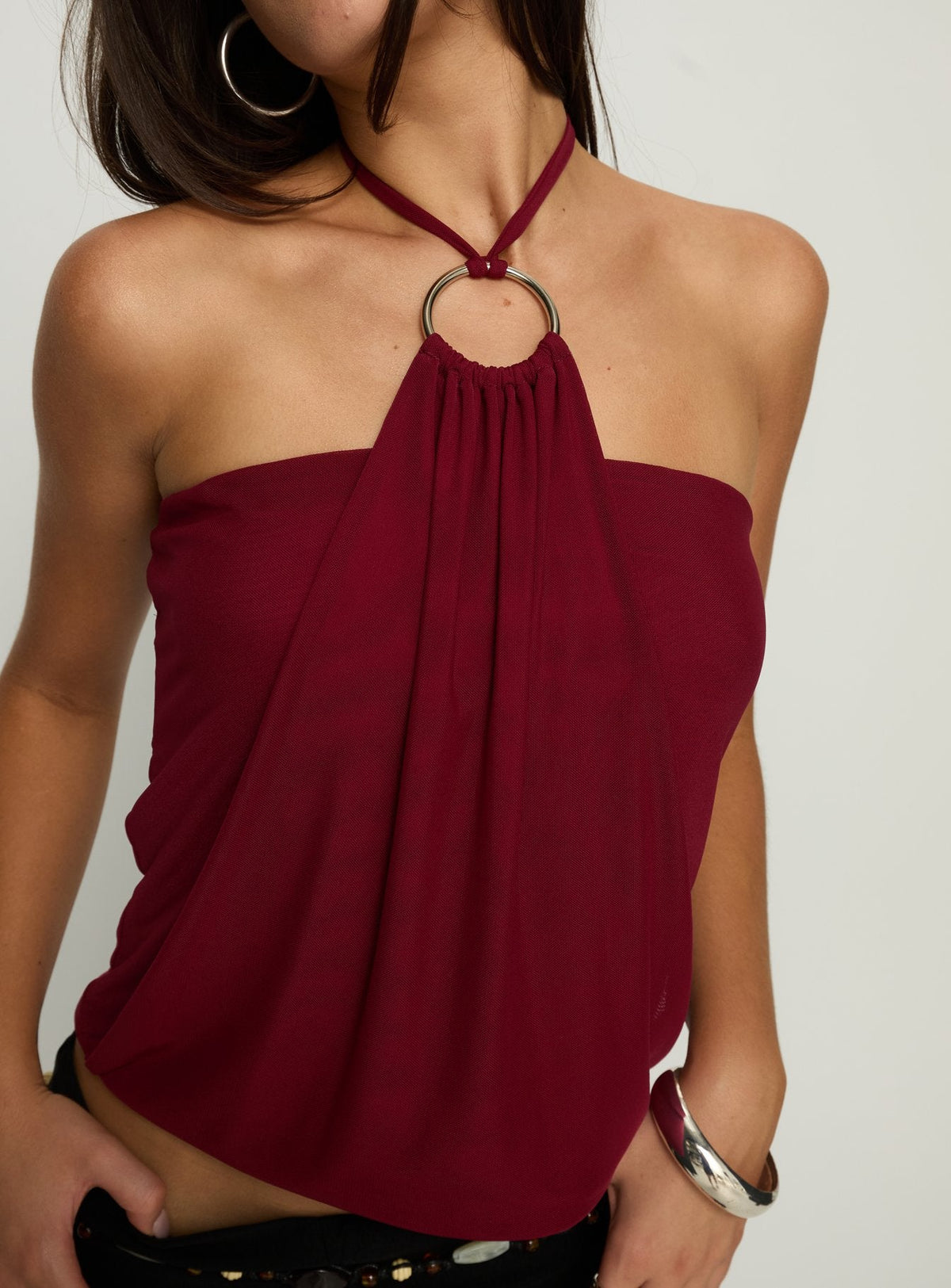 Hedlea Draped Ring Detail Top Wine
