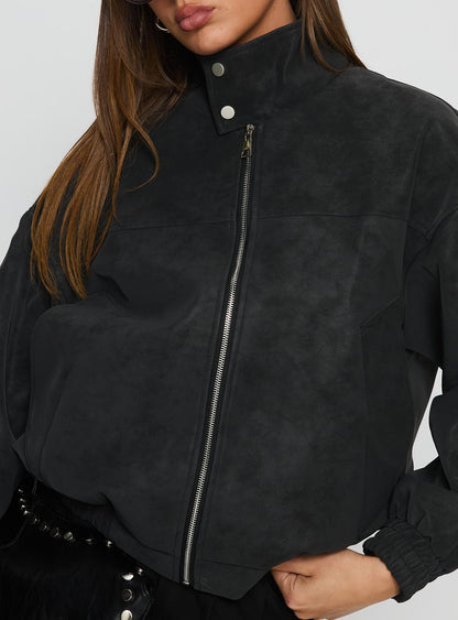 Ellissa Faux Suede Bomber Jacket Black