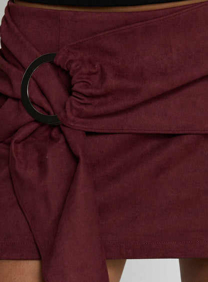 Lowretta Faux Suede Belt Mini Skirt Burgundy