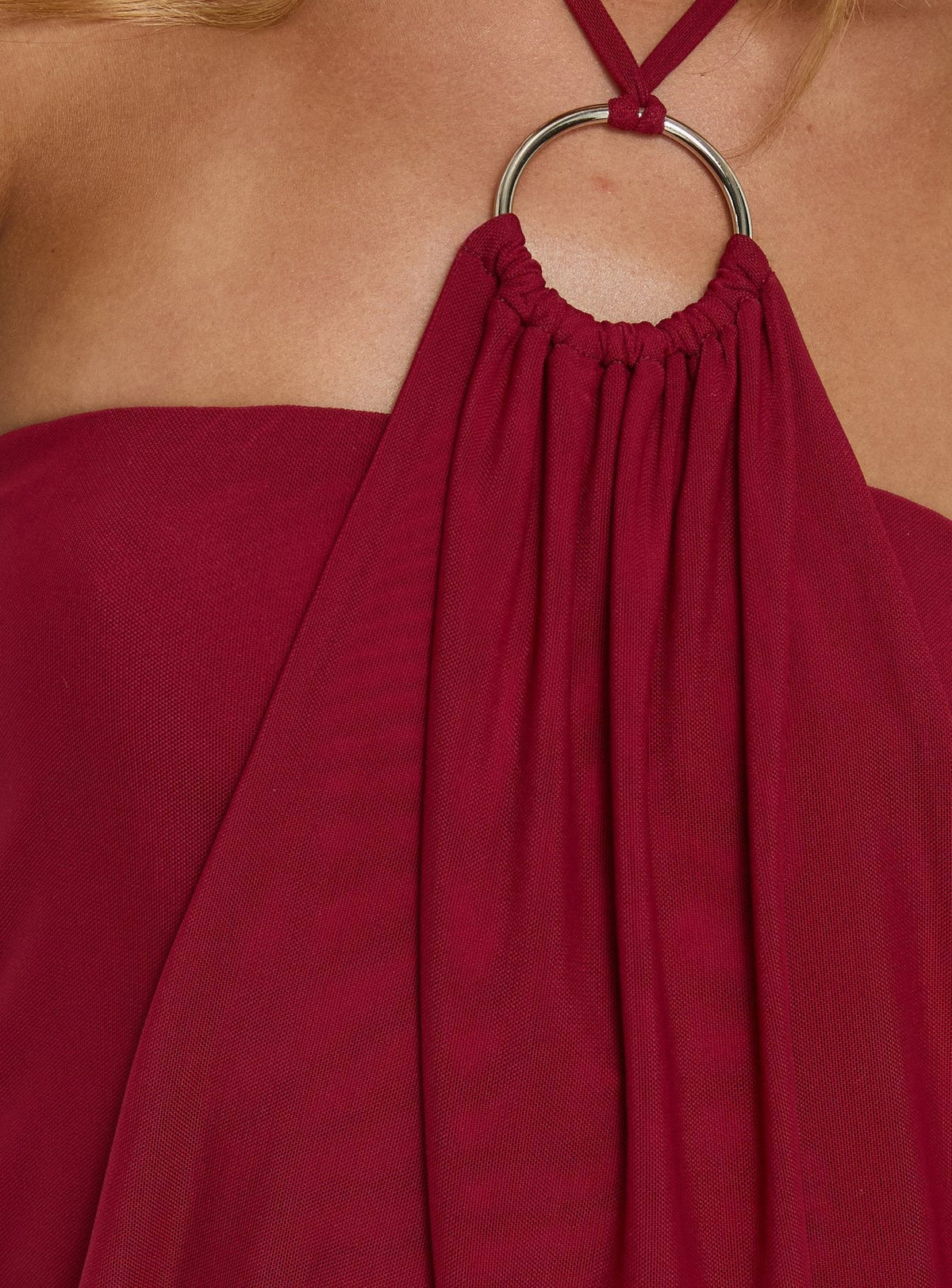 Hedlea Draped Ring Detail Mini Dress Burgundy