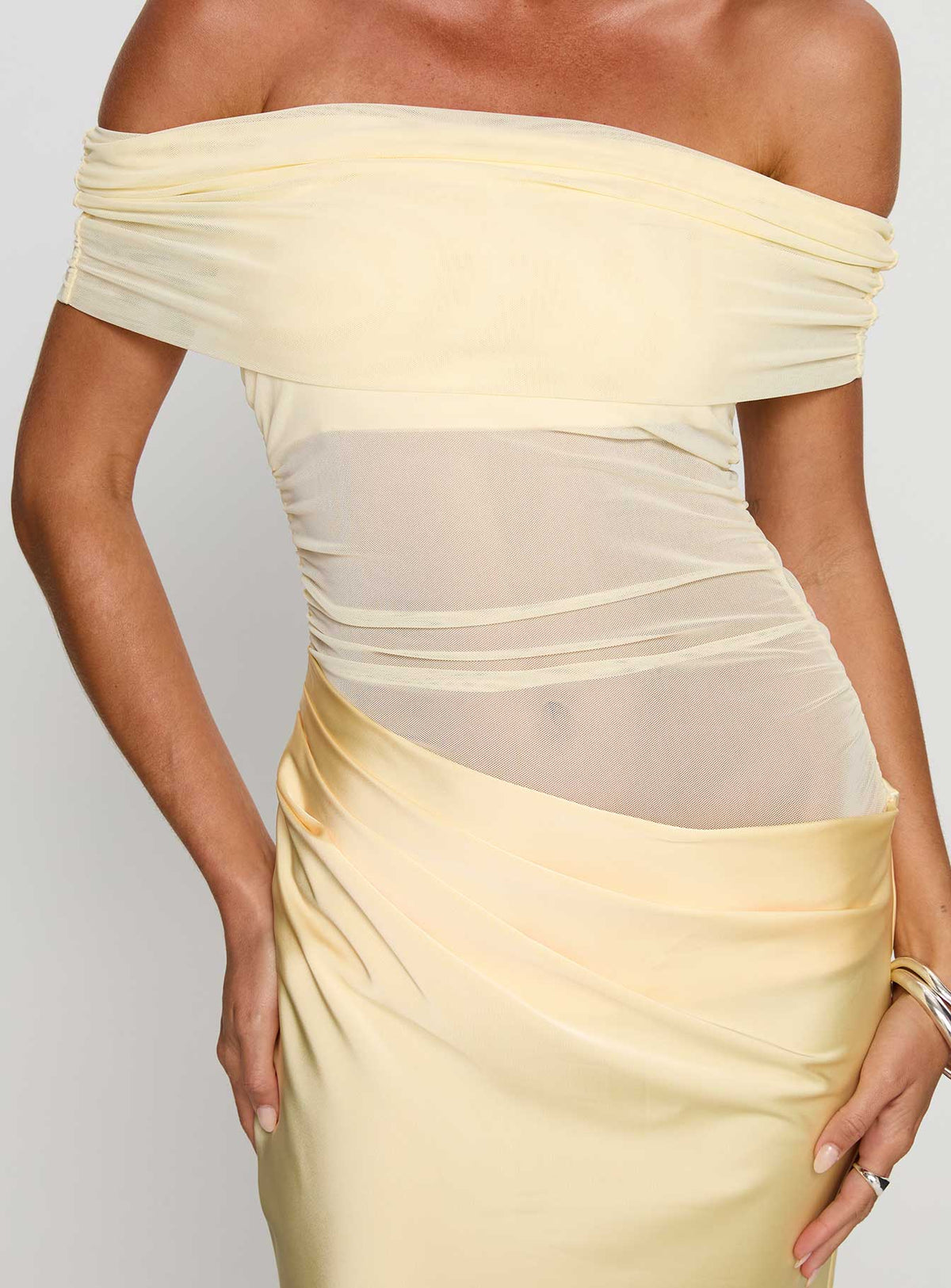 Osprey Mesh Off Shoulder Maxi Dress Yellow