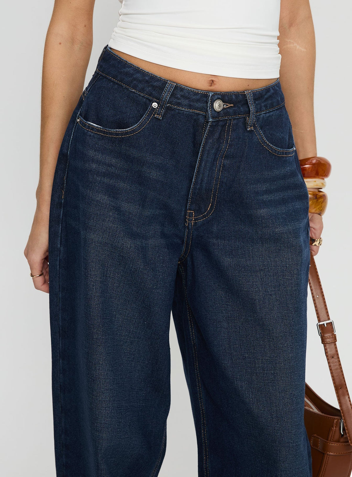 Naylor Mid Rise Wide Leg Jeans Mid Blue Denim
