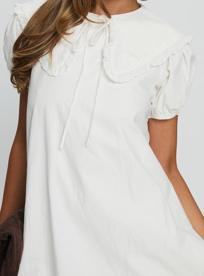 Roseprick Puff Sleeve Babydoll Dress White