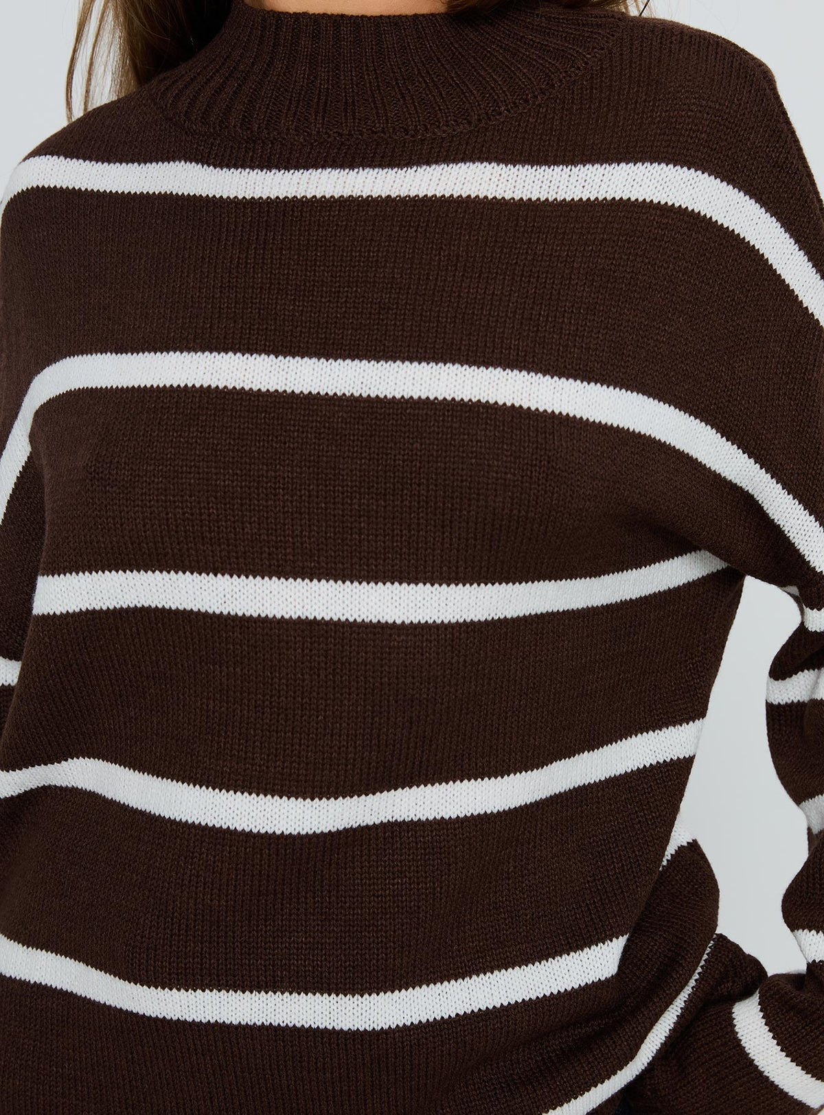 Alara Mock Neck Knit Sweater Brown Stripe