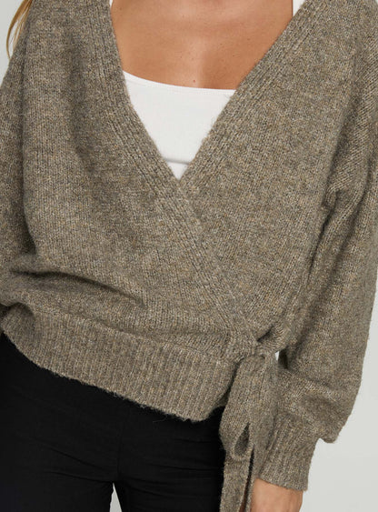 Daelan Wrap Knit Cardigan Brown