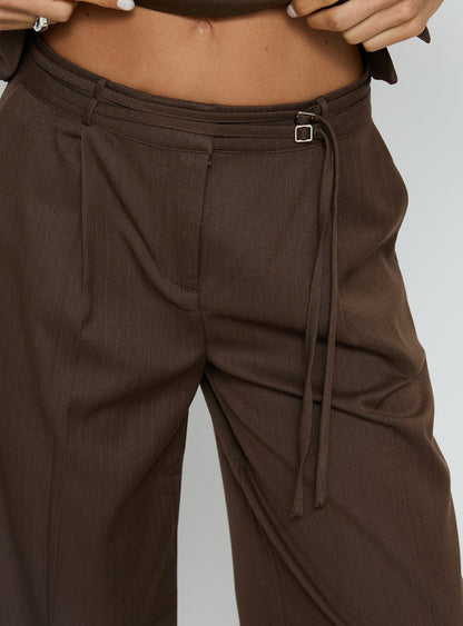 Natilee Relaxed Tailored Pants Brown Pinstripe