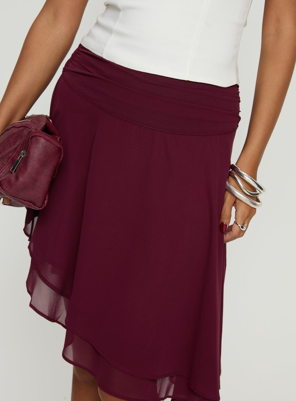 Evanescence Asymmetrical Midi Skirt Cherry