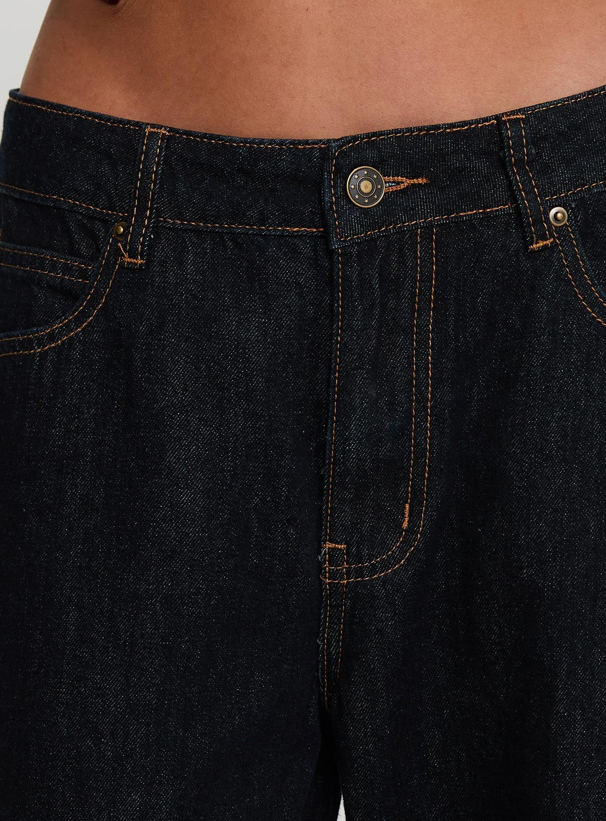 Top Model Low Rise Straight Leg Cuffed Jean Dark Denim