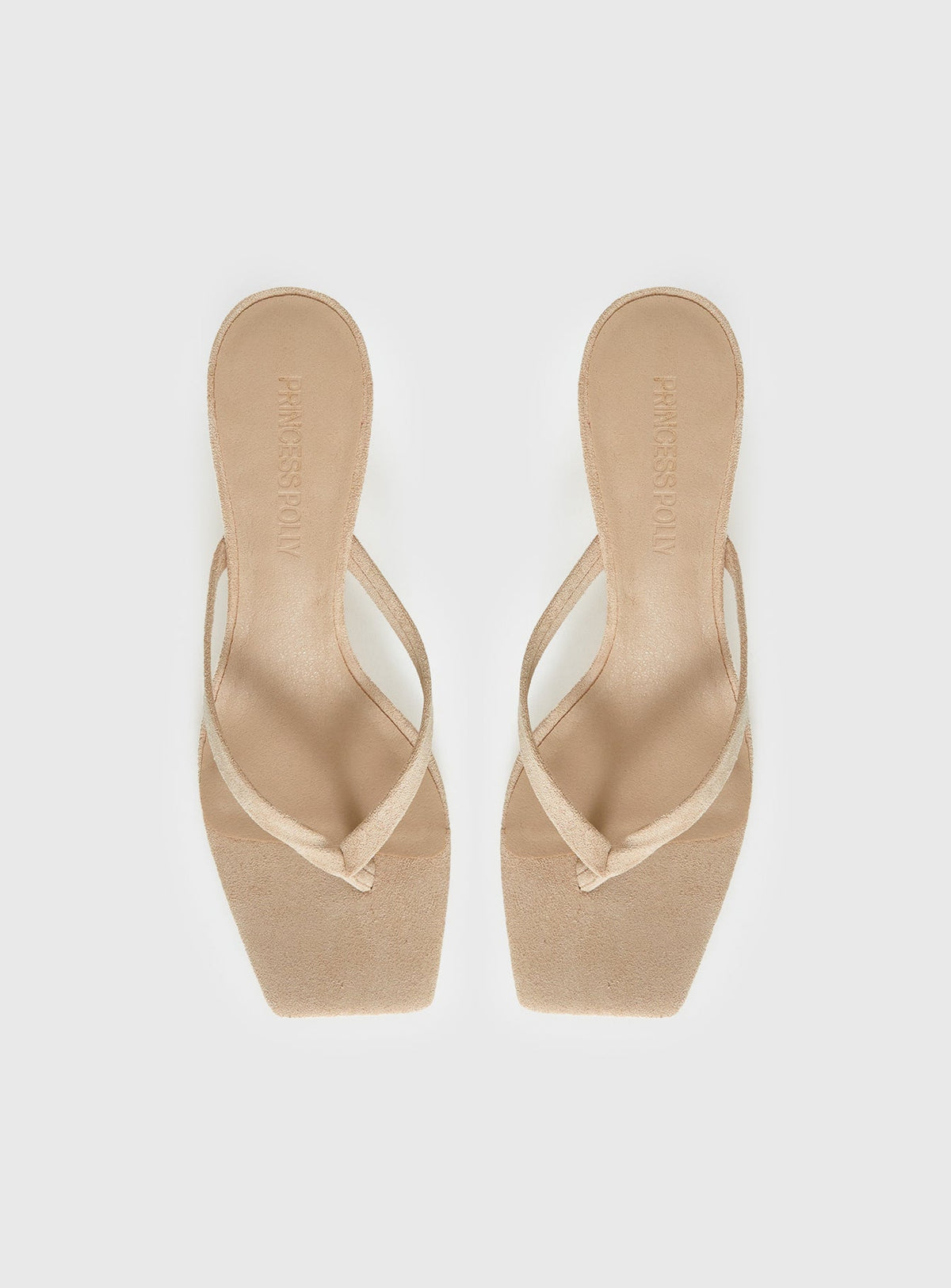 So Exclusive Faux Suede Thong Heels Tan
