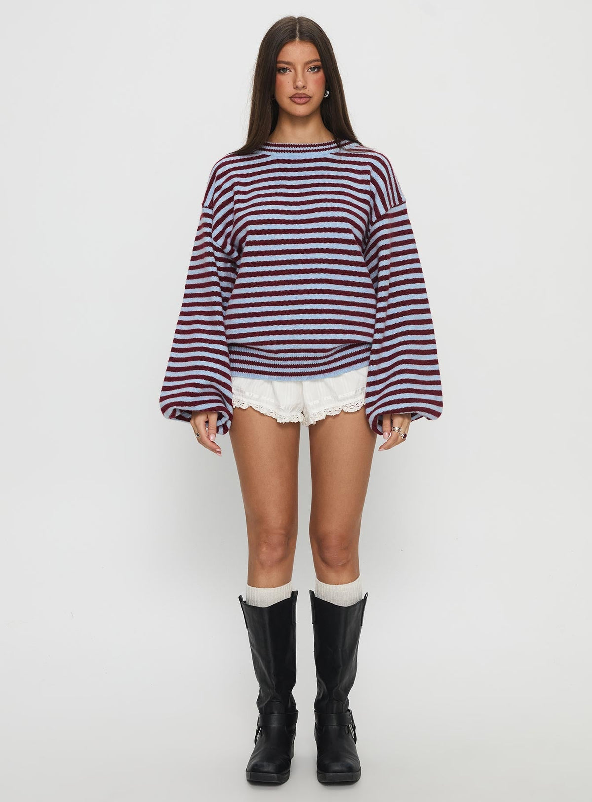 Winter Stroll Knit Sweater Blue Stripe