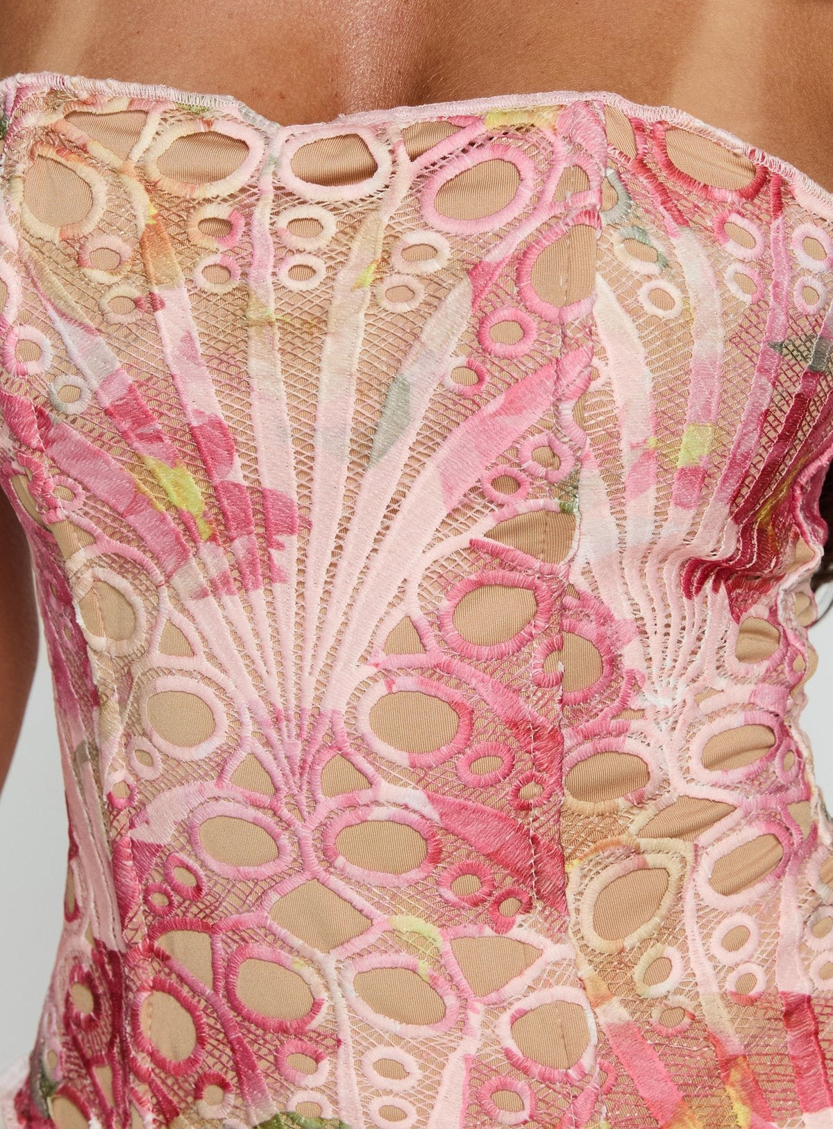 Raynelle Strapless Tie Back Corset Top Pink Multi