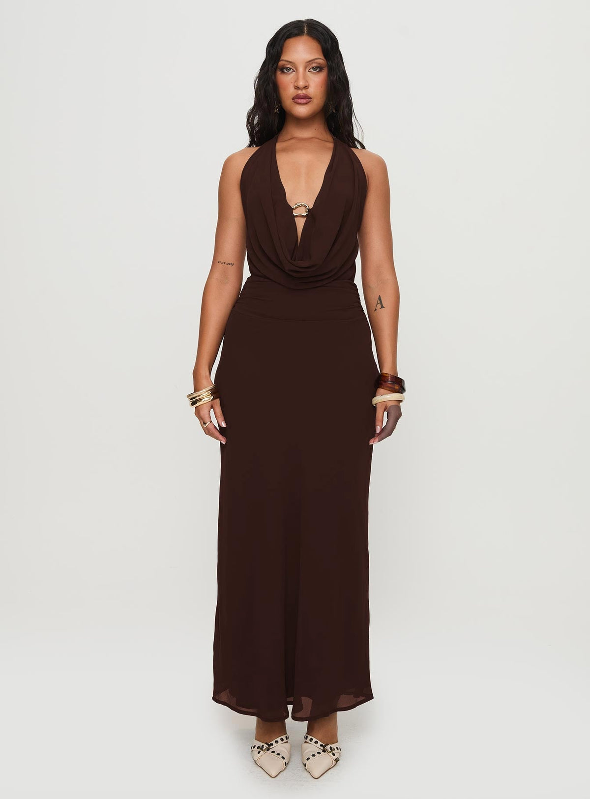 Alejandria Cowl Neck Maxi Dress Chocolate Petite