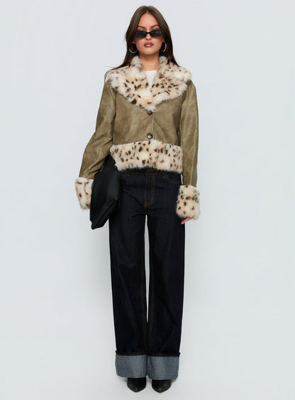 Hiraya Faux Fur Trim Jacket Vintage Green