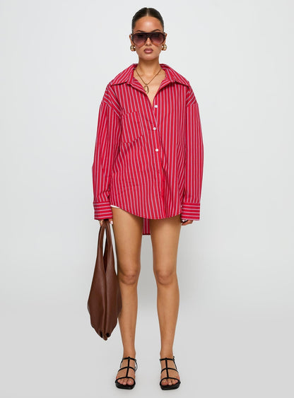 Kodhi Oversized Long Sleeve Top Red Stripe