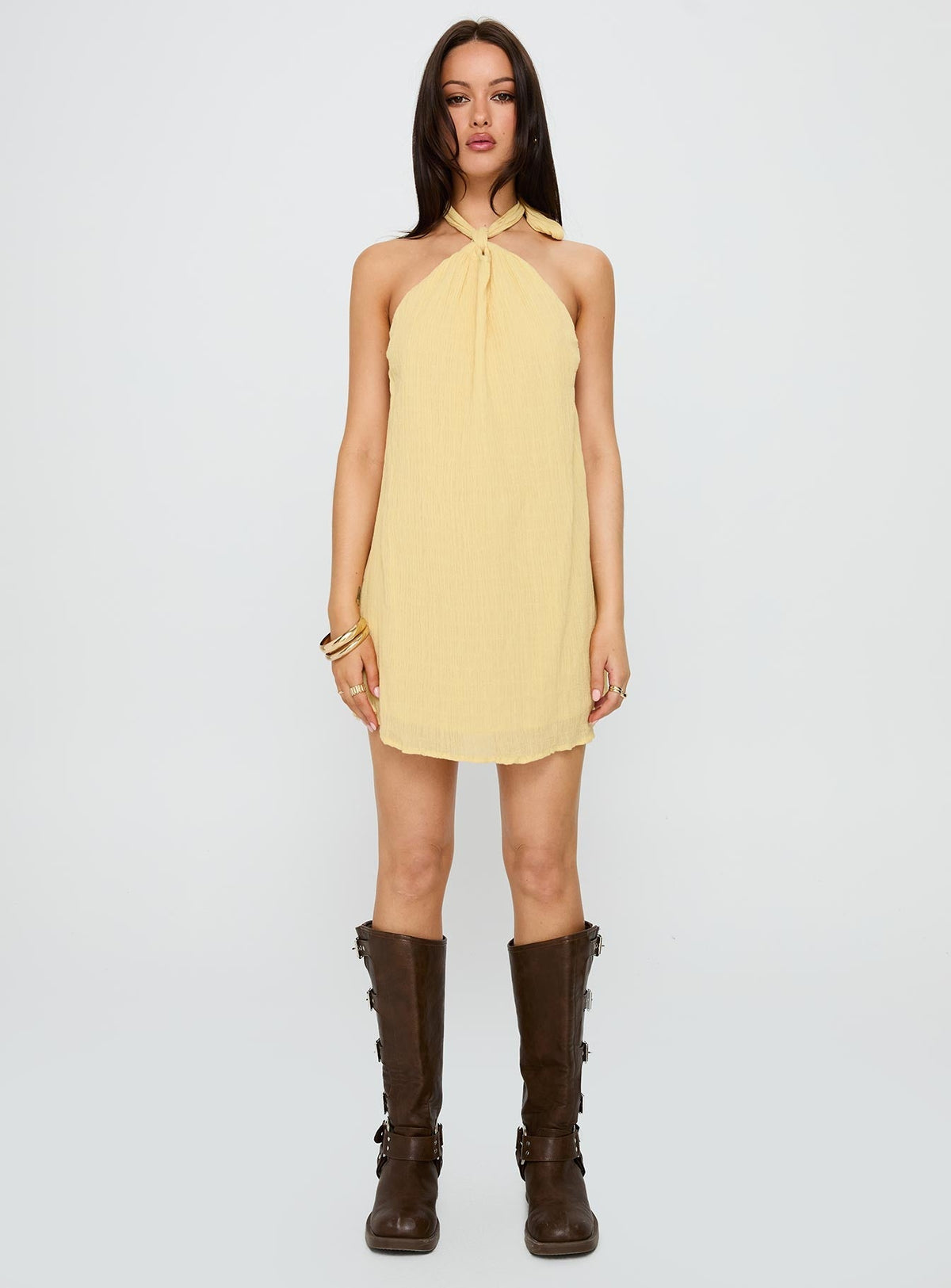 Kaiko Halter Mini Dress Yellow