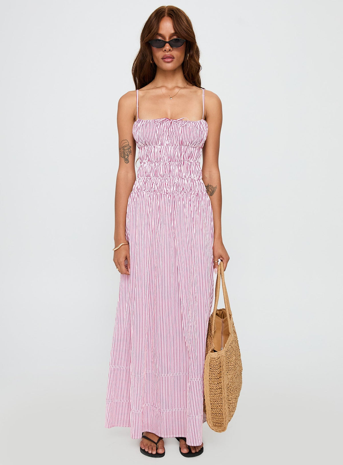 Loralei Shirred Maxi Dress Red Stripe