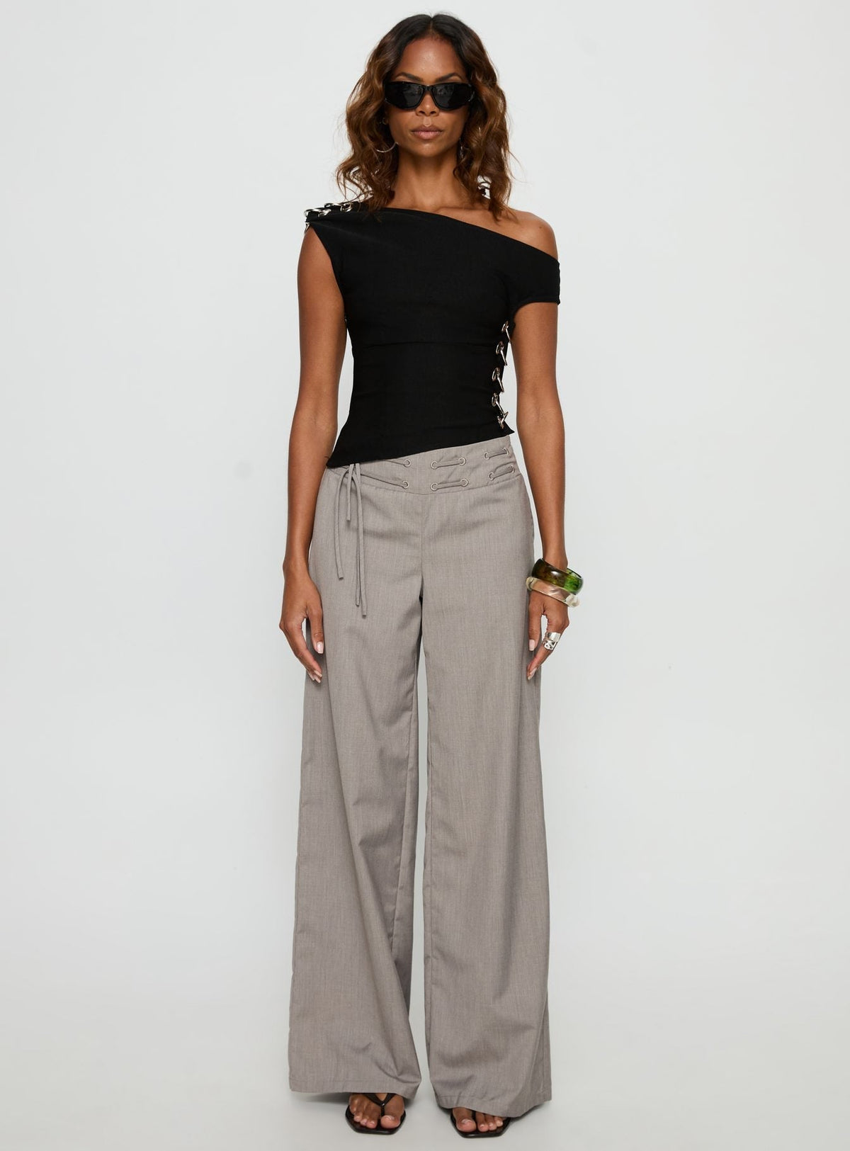 Laude Eyelet Off Shoulder Top Black
